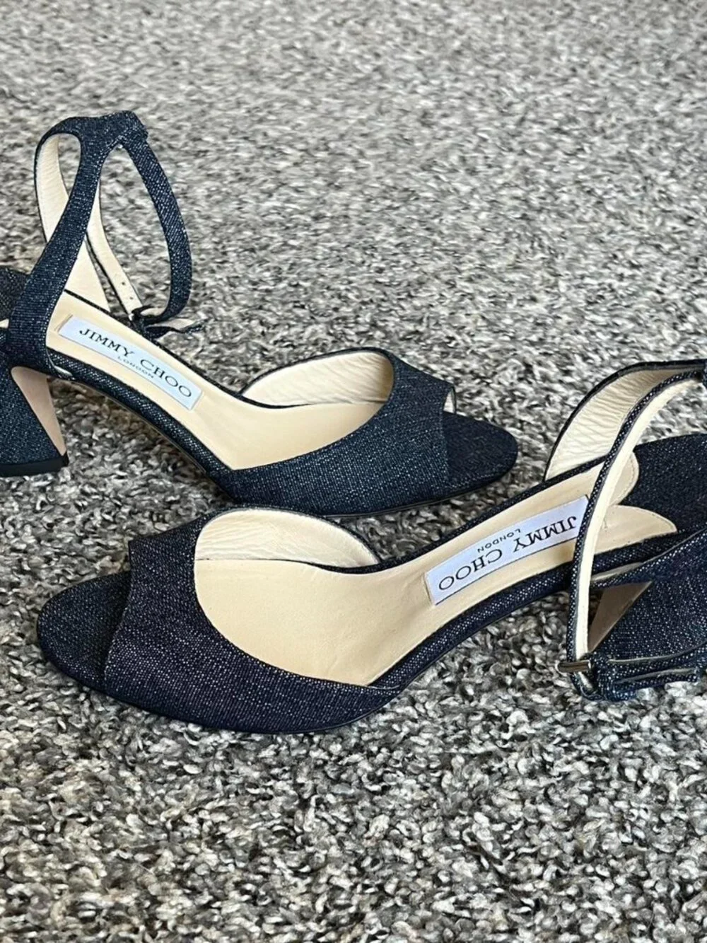 Jimmy Choo Miranda 65 Navy Denim Heels 38/US 7.5 Dainty Luxury Bridesmaid Chic - Picture 4 of 7